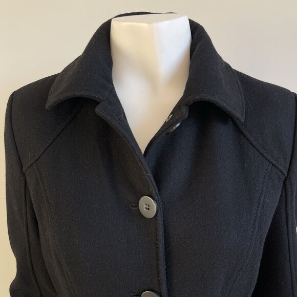 Kenneth Cole Reaction Wool Blend Black Long Pea Coat Women's 2 Preppy Old Money - Picture 3 of 16